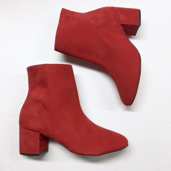 SCHUTZ Shoes - SCHUTZ Lupe Scarlet Suede Ankle Boots Block Heel